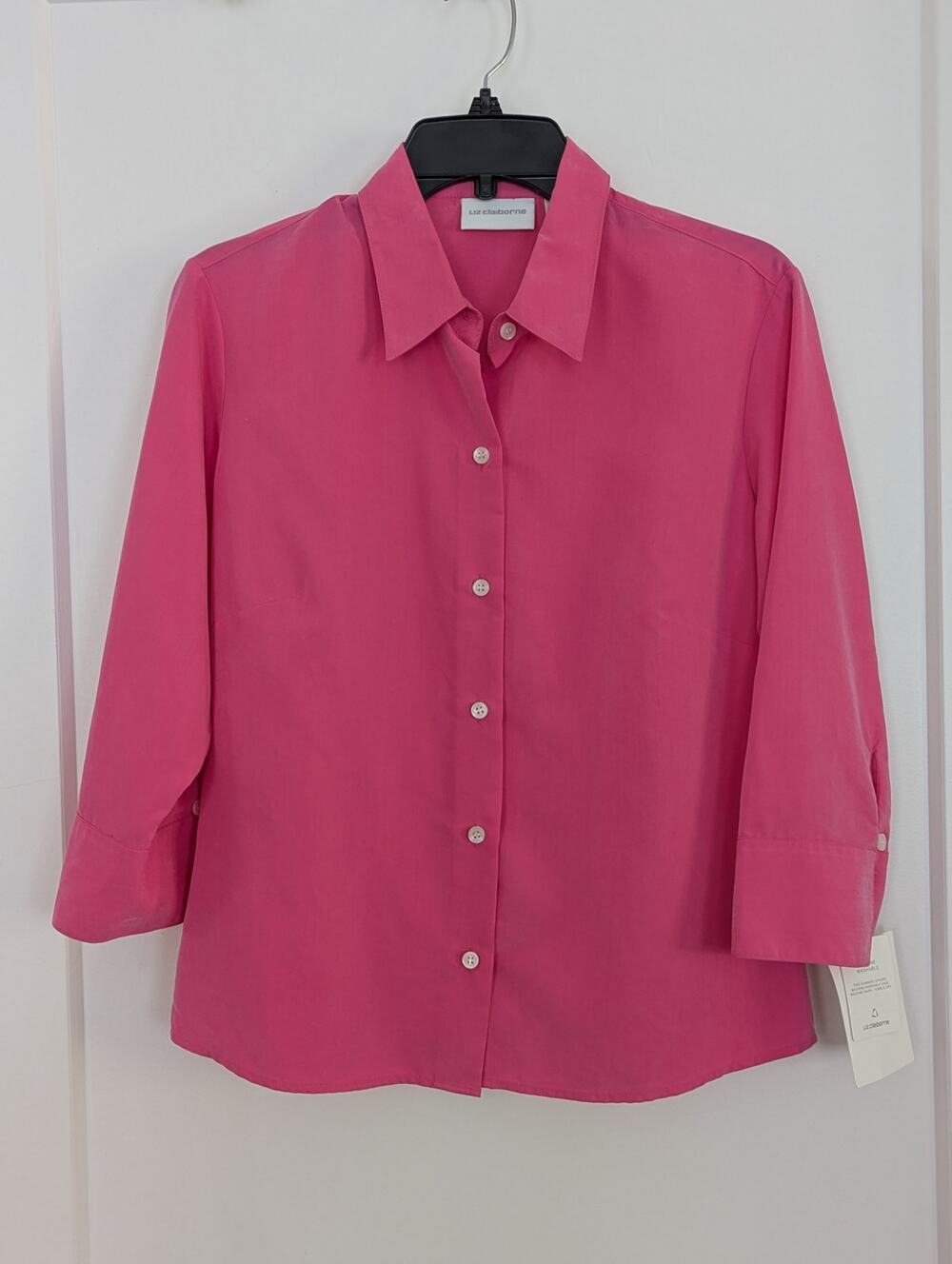 NWT Liz Claiborne Hot Pink 3/4 sleeve Button Down Blouse Y2K Barbiecore